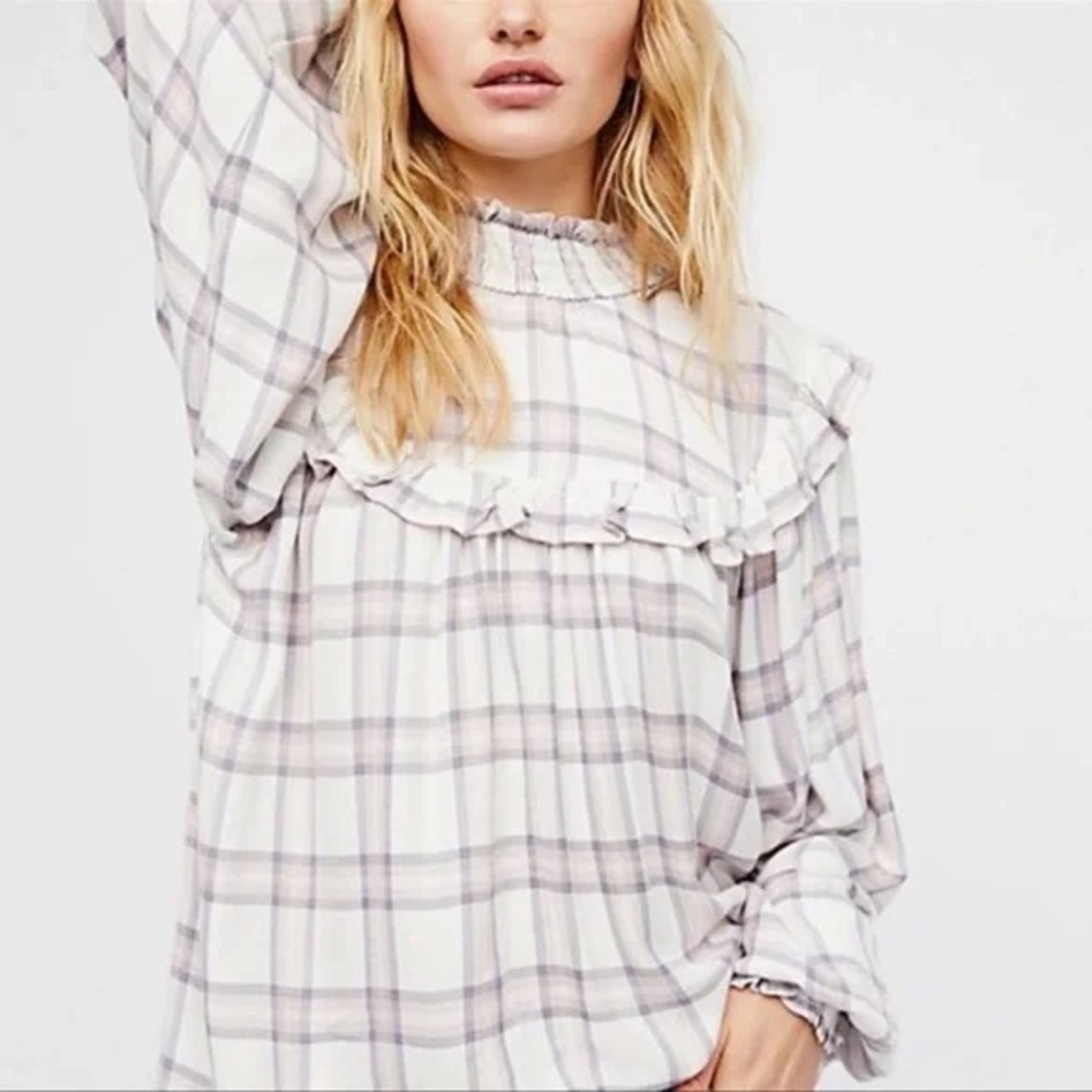 Plaid Ruffle Free People Blouse
